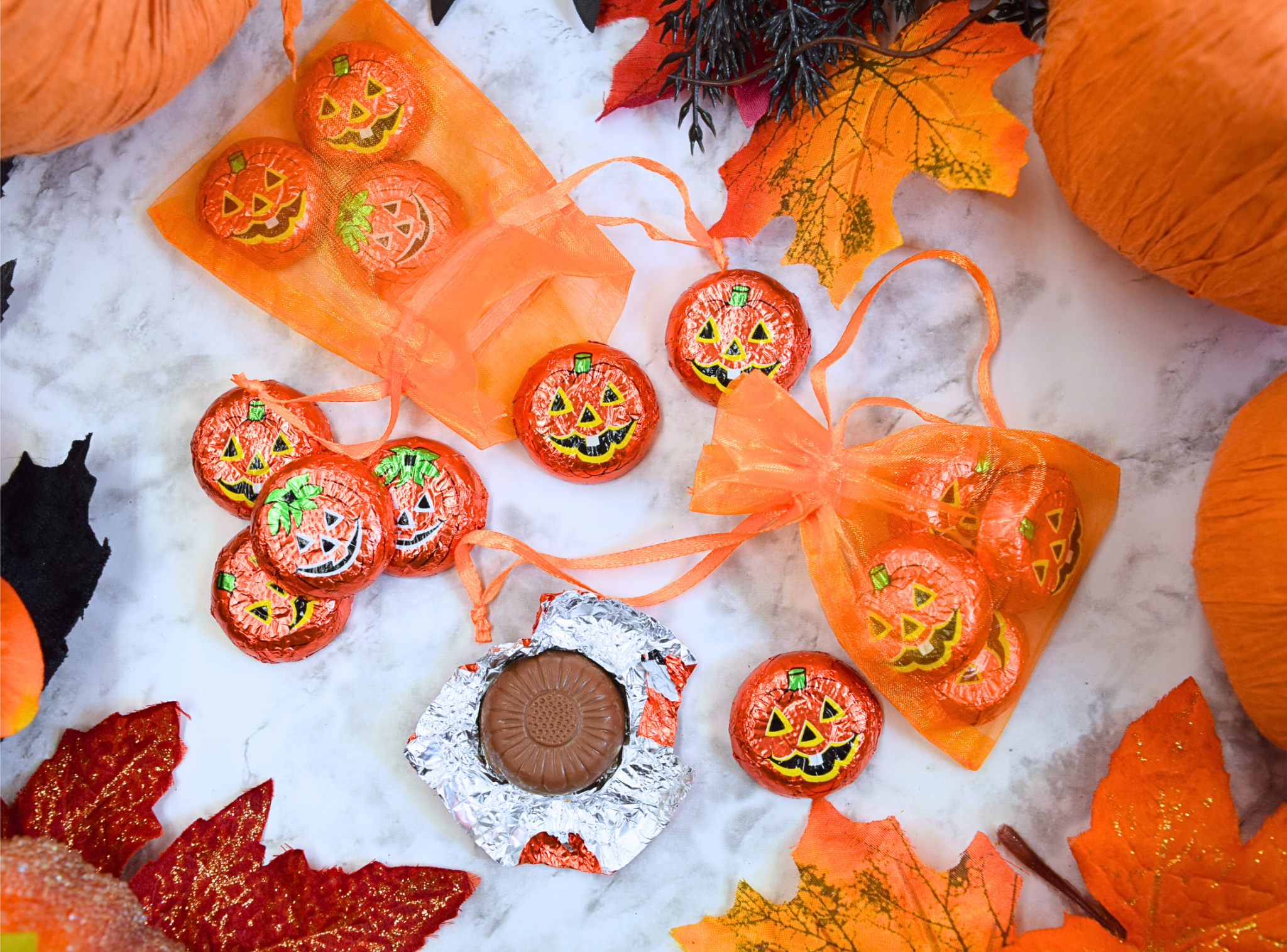 Mesh Bagged Foiled Pumpkin Wafers