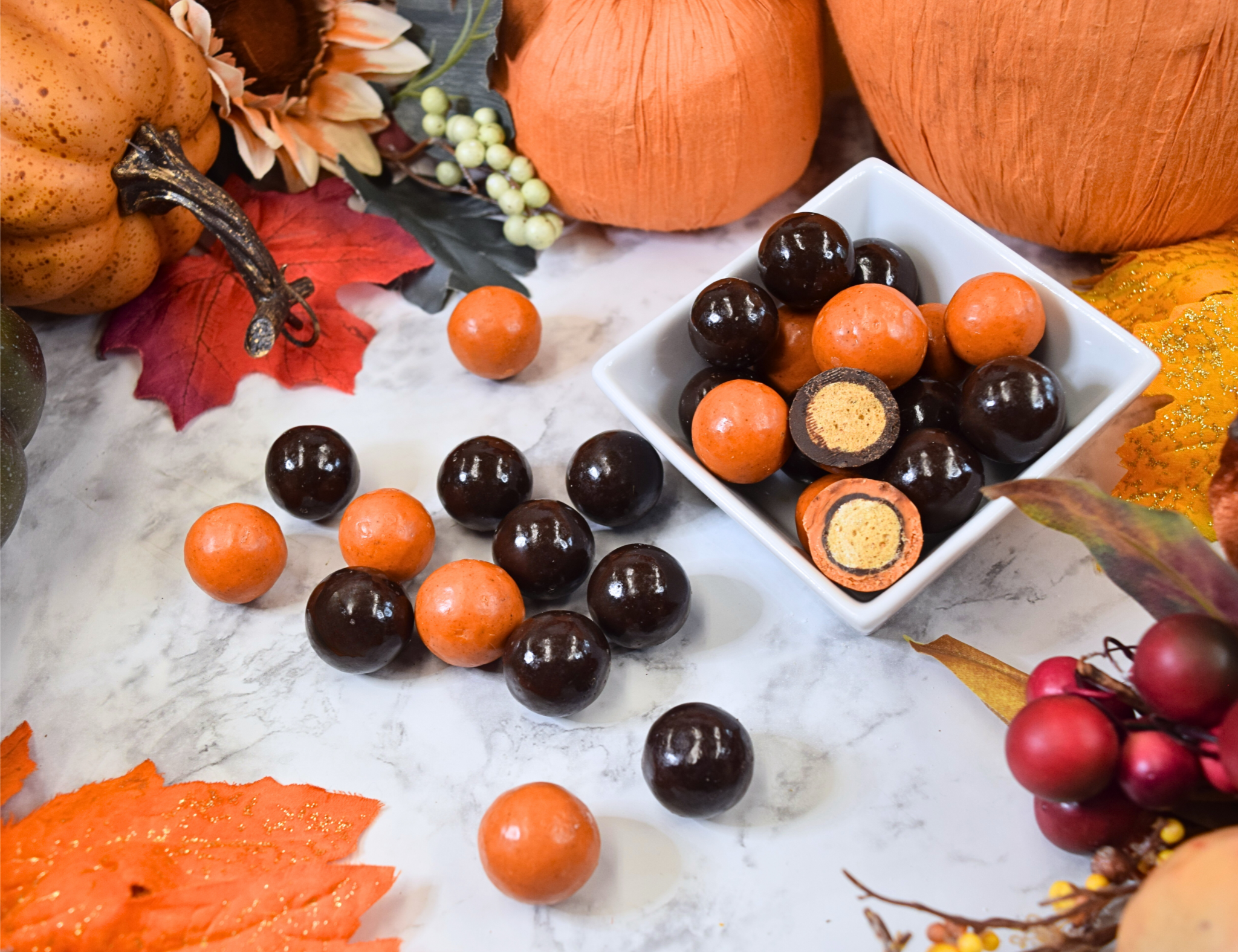Pumpkin Spice & Dark Chocolate Malt Balls
